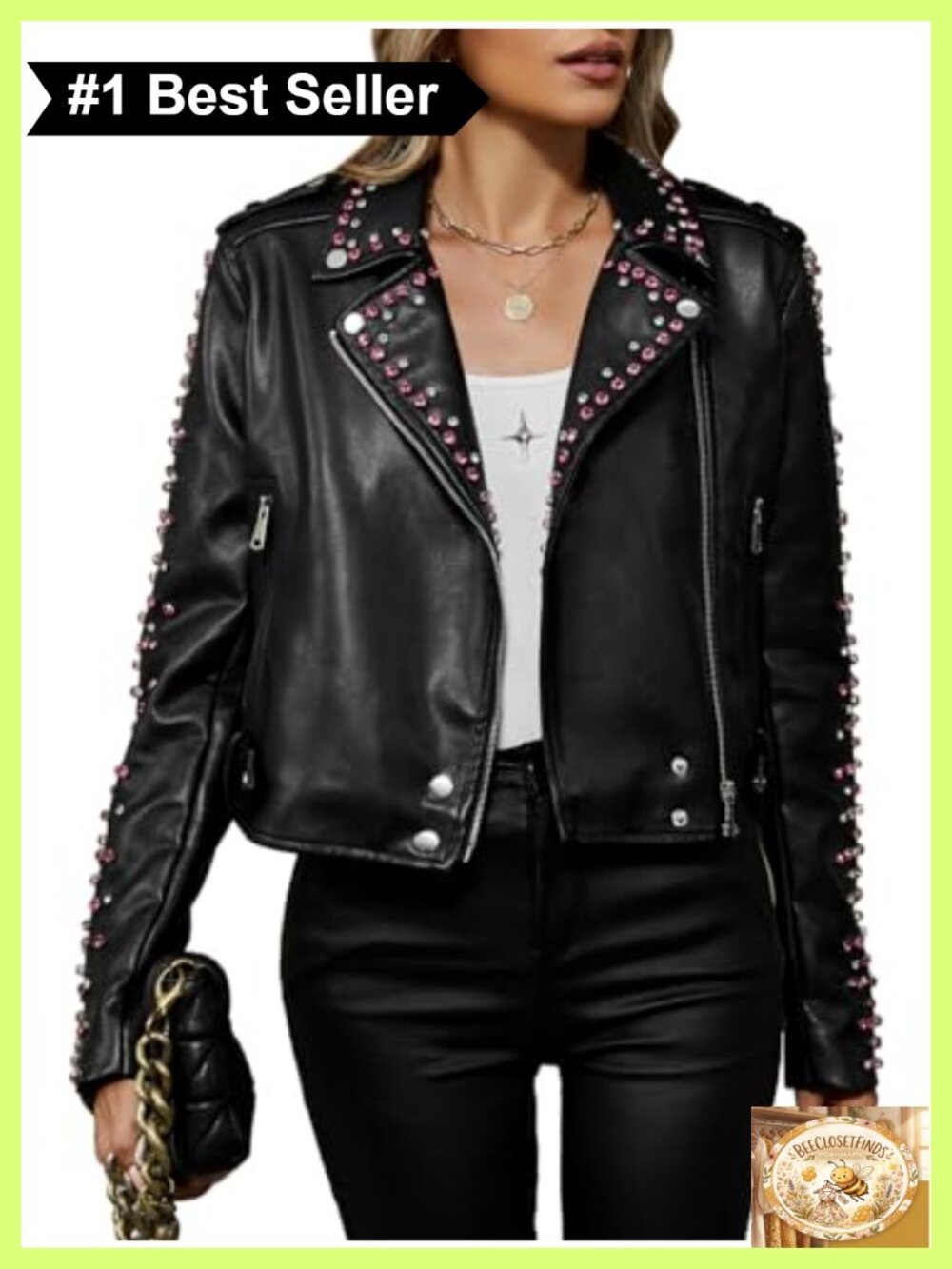 Faux Leather Moto Studded Rivet Jacket